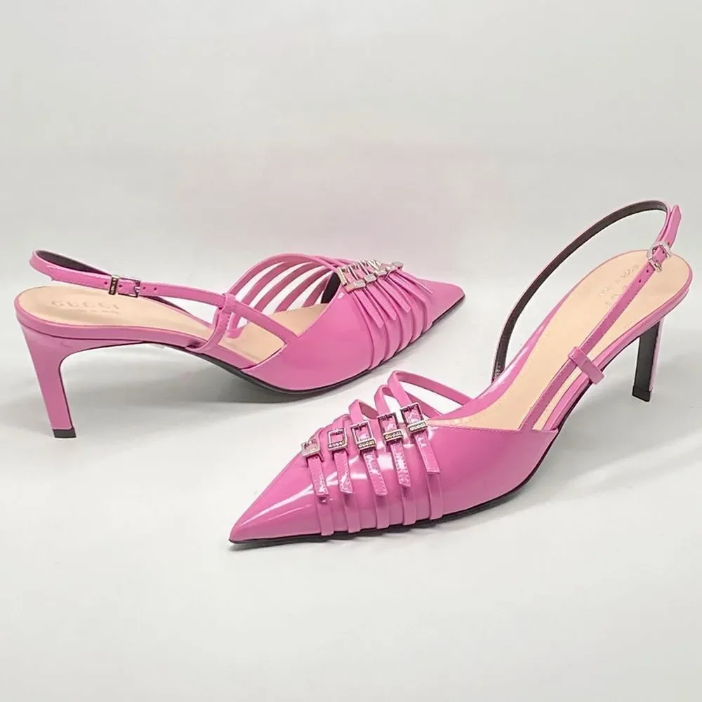Gucci Seraphine 75MM Leather Slingback Pumps size 40